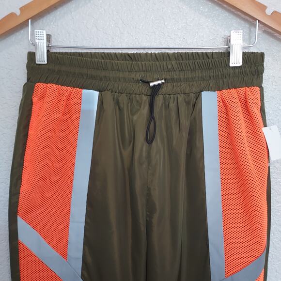 NEW Army Green Nylon Jogger Pants w/ Orange & Silver Block Size S - Picture 4 of 11
